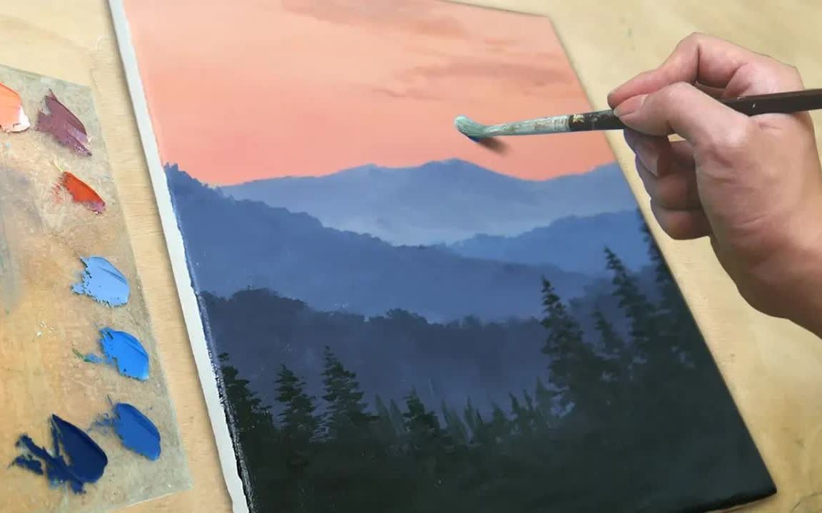 【丙烯画】【绘画教程】远处的山Painting Distant Mountain Landscape哔哩哔哩bilibili