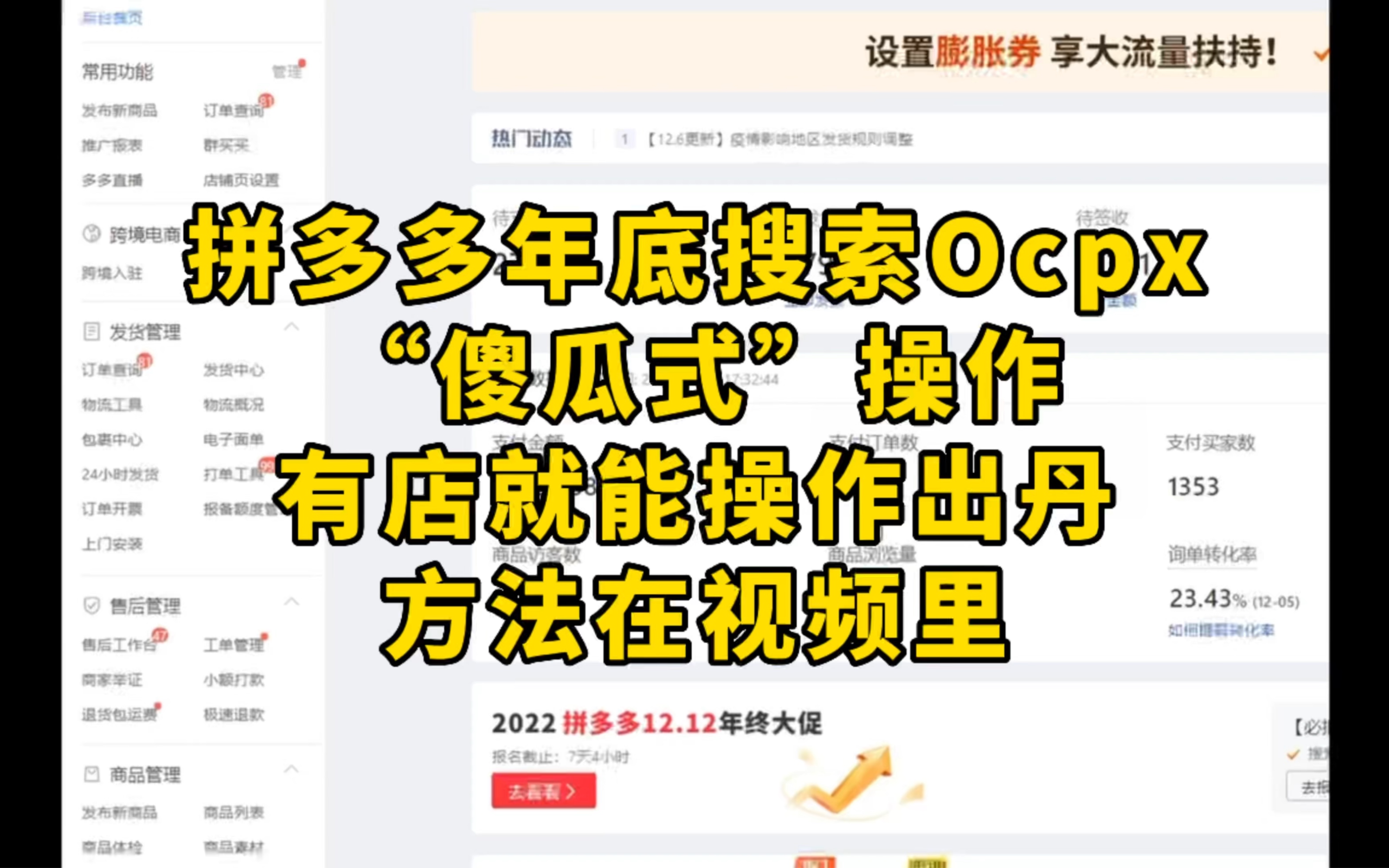 拼多多年底搜索Ocpx“傻瓜式”操作,有店就能操作出丹,方法在视频里!哔哩哔哩bilibili