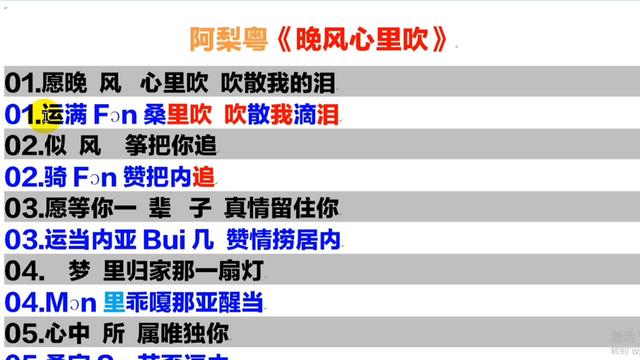 阿梨粤《晚风心里吹》粤语谐音歌词翻译破音哥分解发音教学完整版 阿