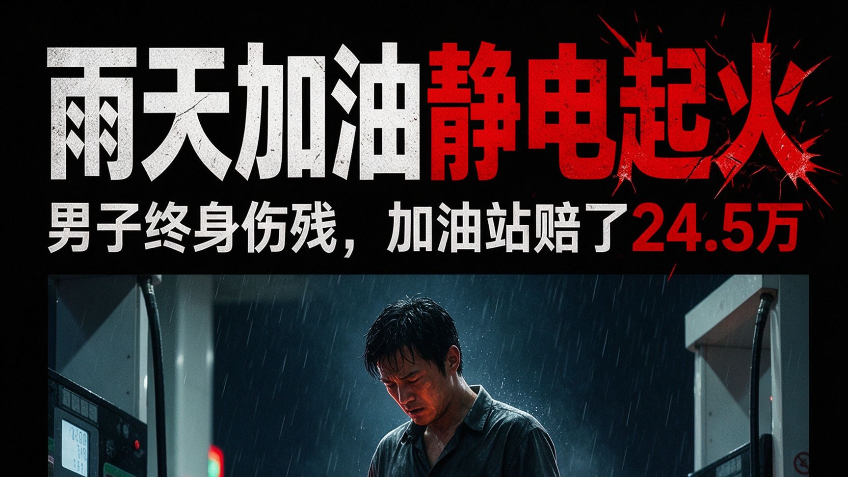 雨天加油静电起火男子终身伤残，加油站赔了24.5万