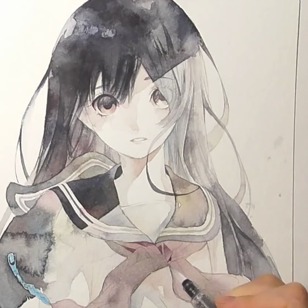 初投稿】Watercolor Painting○透明水彩イラストメイキング【世外桃源