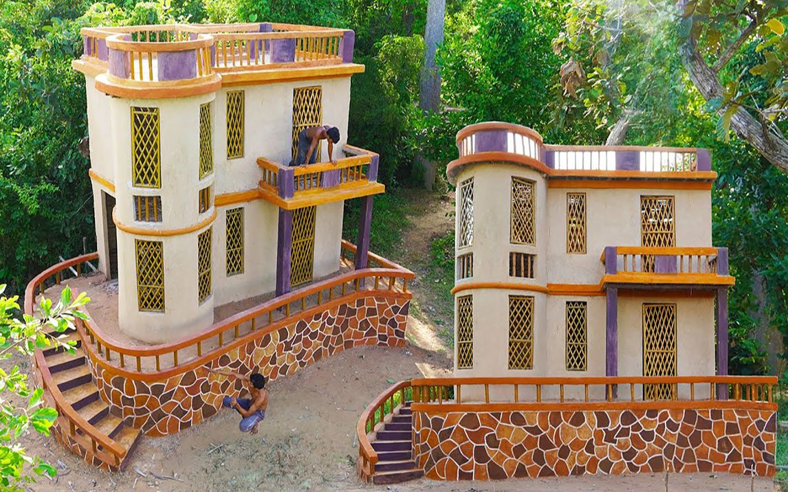 荒野小哥徒手建房,你能想象这是用竹子盖的吗?