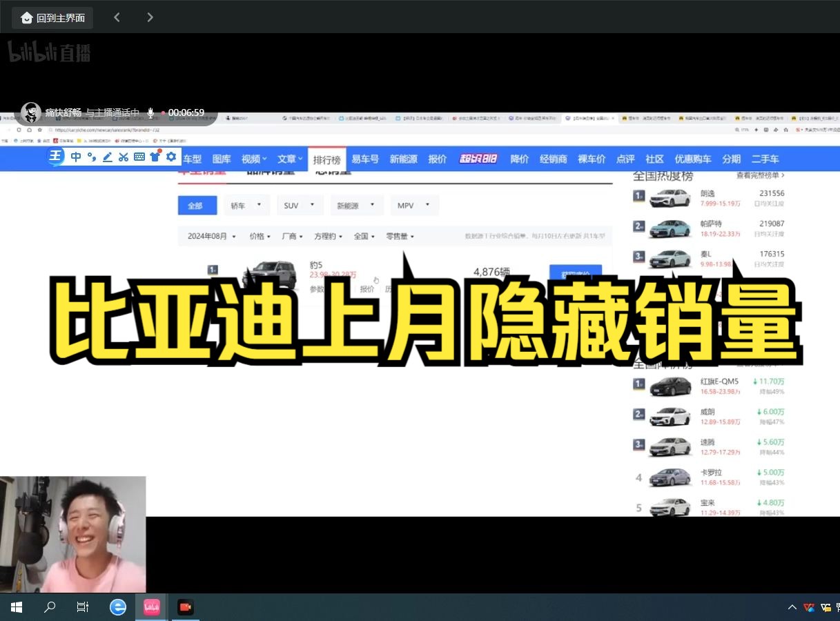 痛快舒畅连麦自主:你相信吗,比亚迪上月隐藏了销量!20240909哔哩哔哩bilibili