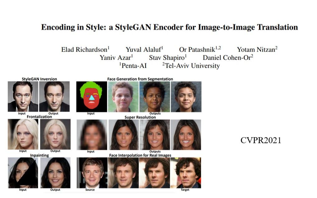 [CVPR2021]Encoding in Style a StyleGAN Encoder for ImagetoImage Translation哔哩哔哩bilibili