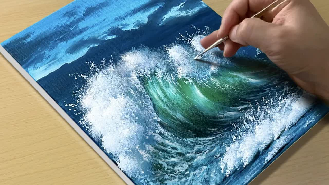 适合初学者绘制波浪/丙烯画的简单方法--教程画画入门