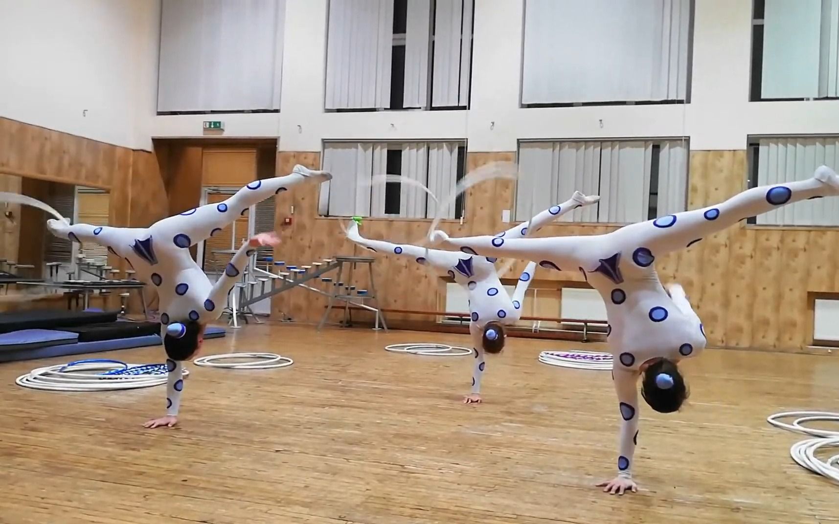 杂技-像极了三只蓝环章鱼在表演柔术转圈