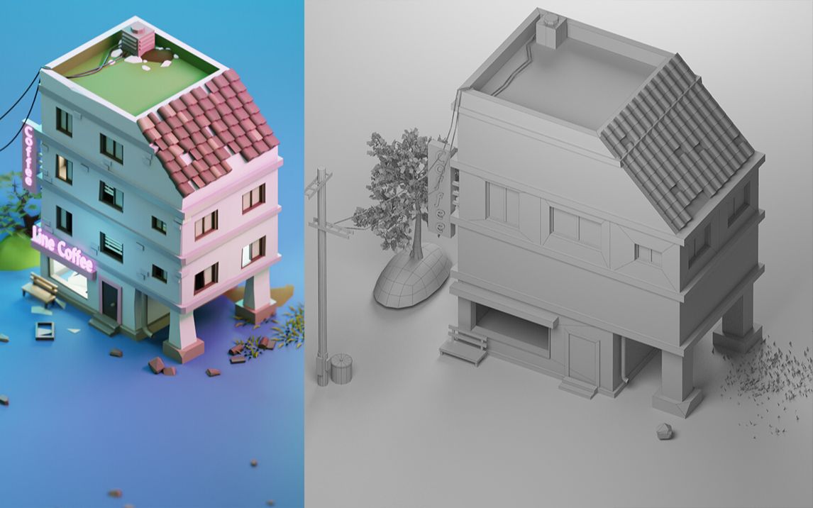 【3dmax场景建模】适合零基础入门练手,简单场景模型制作,零基础场景