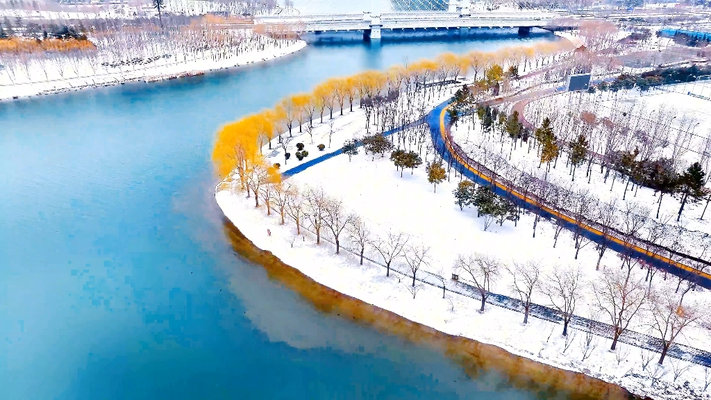 大美郑州,我的家乡,北龙湖雪景航拍美景(二)