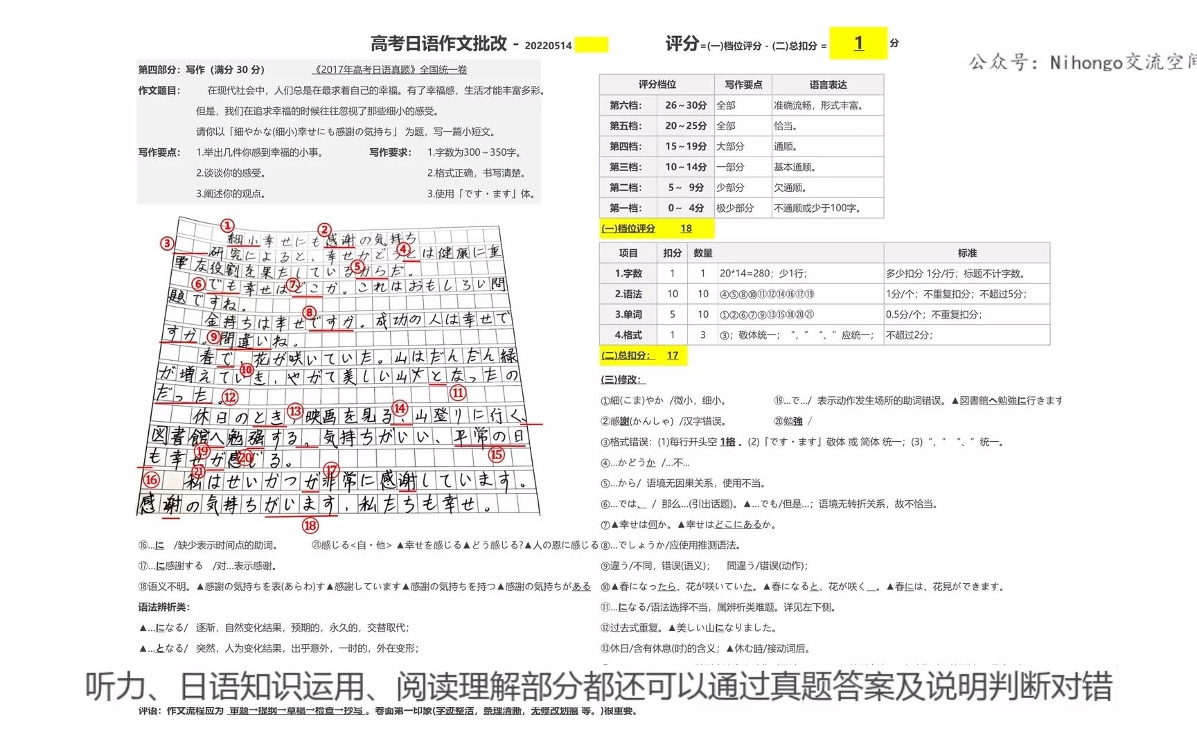 高中高考日语作文修改批改改错评分+在线讲解哔哩哔哩bilibili