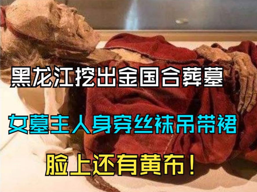 黑龙江挖出金国合葬墓,女墓主人身穿丝袜吊带裙,脸上还有黄布!哔哩哔哩bilibili