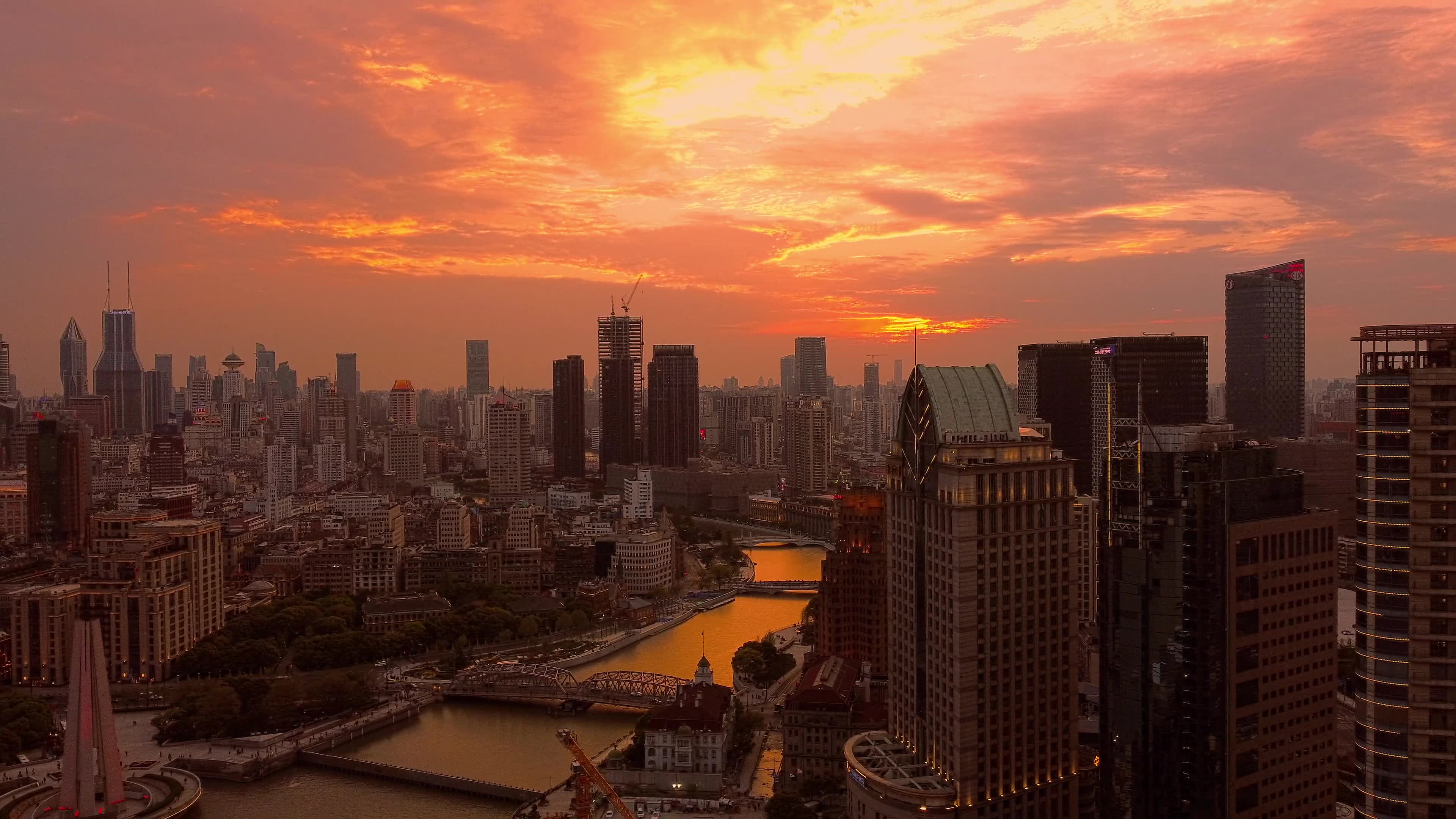 夕阳的外滩,航拍上海