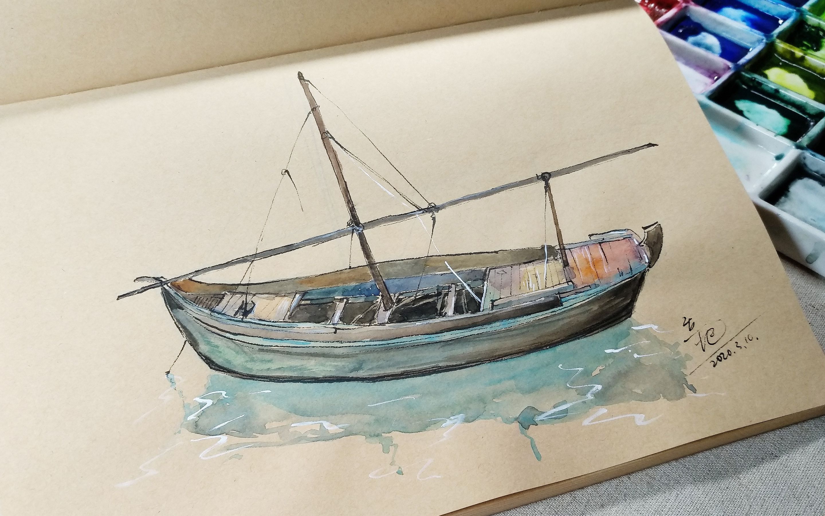 小船⑨|回顾与总结|牛皮纸钢笔水彩系列 9|语音讲解