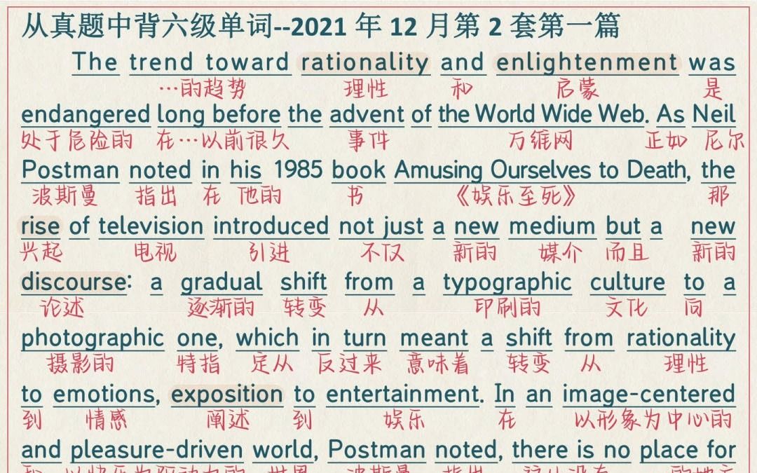 在语境中学单词//英语六级2021年12月第2套第一篇社交媒体是如何危及知识的哔哩哔哩bilibili