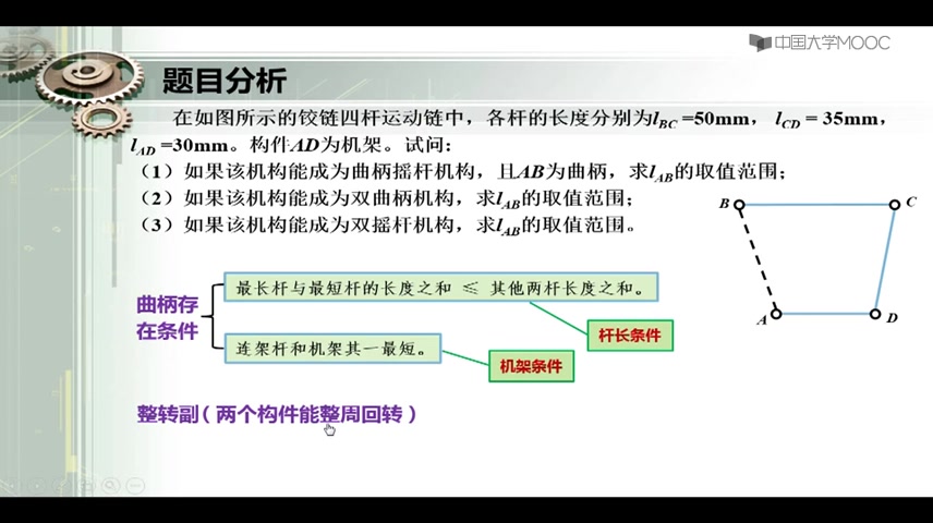 [图]【009】机械原理学习指导与习题解析 郭卫东 138讲 全套 3.3.2曲柄存在条件习题解析 - 曲柄存在条件2 HD))