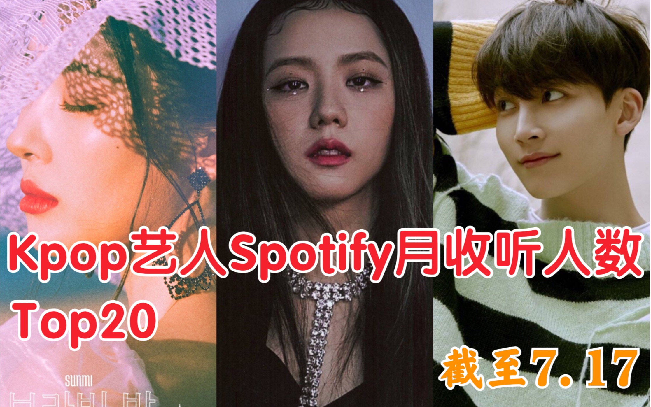 Kpop艺人Spotify月收听人数Top20 截至7.17哔哩哔哩bilibili