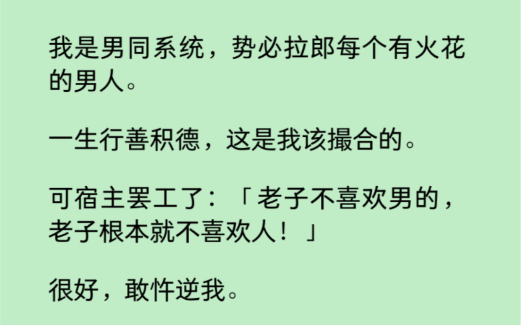 【双男主】我是男同系统,势必拉郎每个有火花的男人.可宿主罢工了:「老子不喜欢男的,老子根本就不喜欢人!」我立马喊话:「来,NP 系统,给他塞...