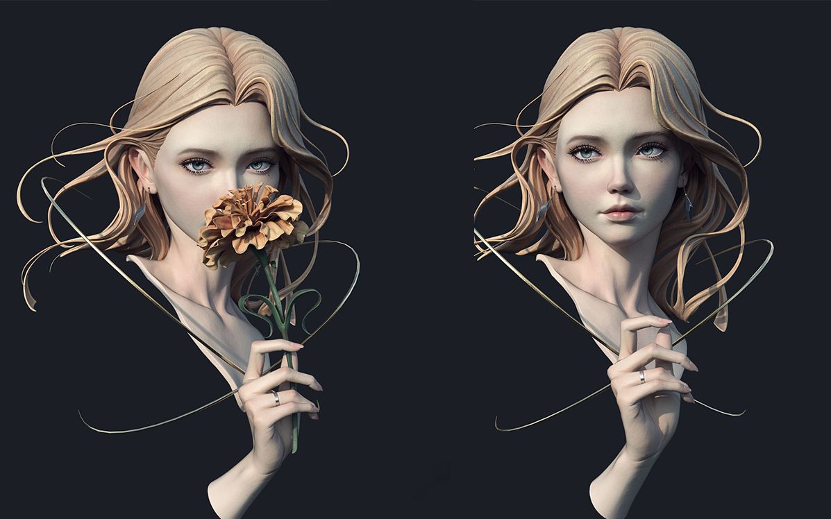 写实女性头像雕刻/zb上色方法与技巧讲解-3d人物角色建模教程【zbrush