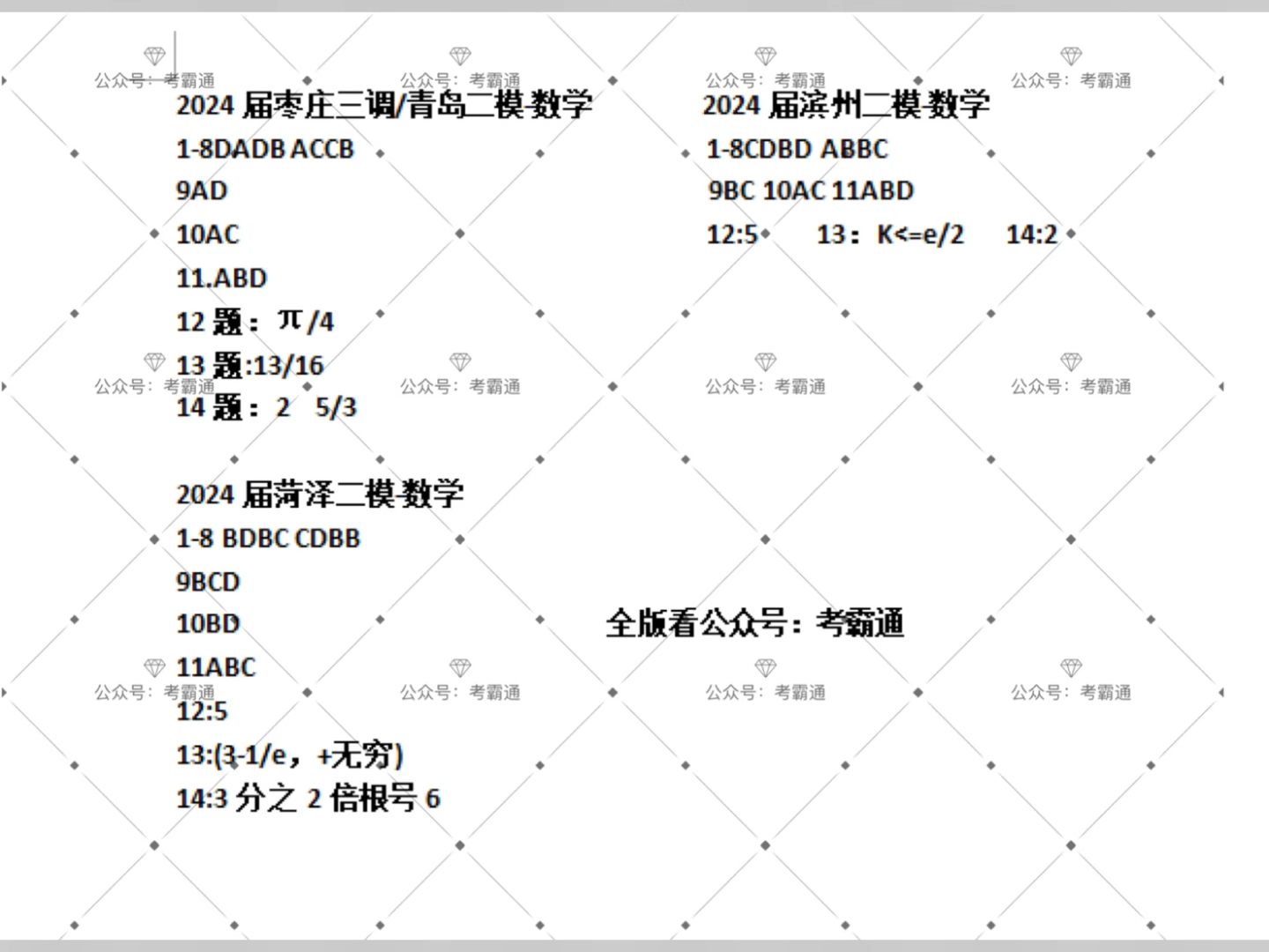 2024届枣庄三调/青岛二模,滨州二模,菏泽二模,数学解析,德州/烟台二模,临沂二模,雅安三诊,南充成都三诊哔哩哔哩bilibili