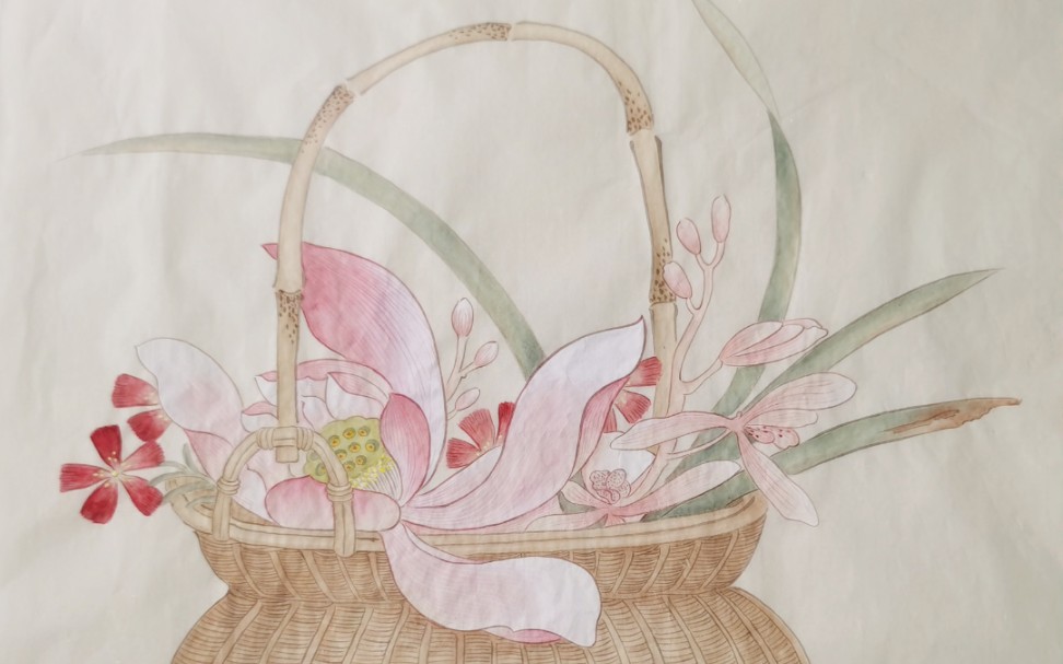 宋人小品,工笔花篮图纸本练习.