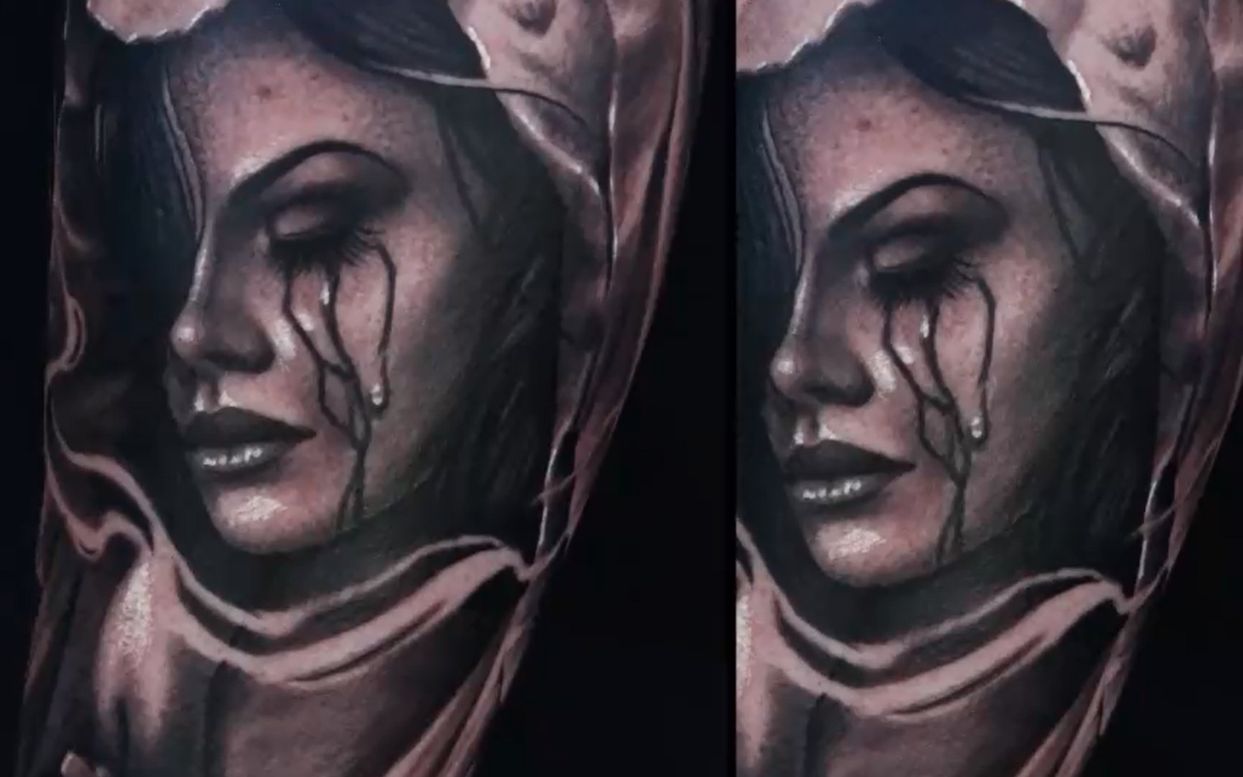 纹身时间轴 写实人像:哭泣的女子