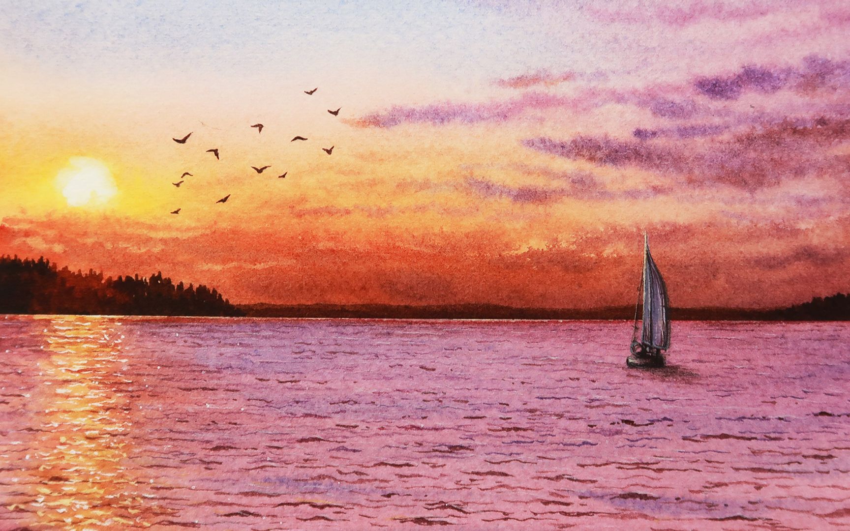 水彩风景米蒂进阶级课程展示视频第二课夕阳光影