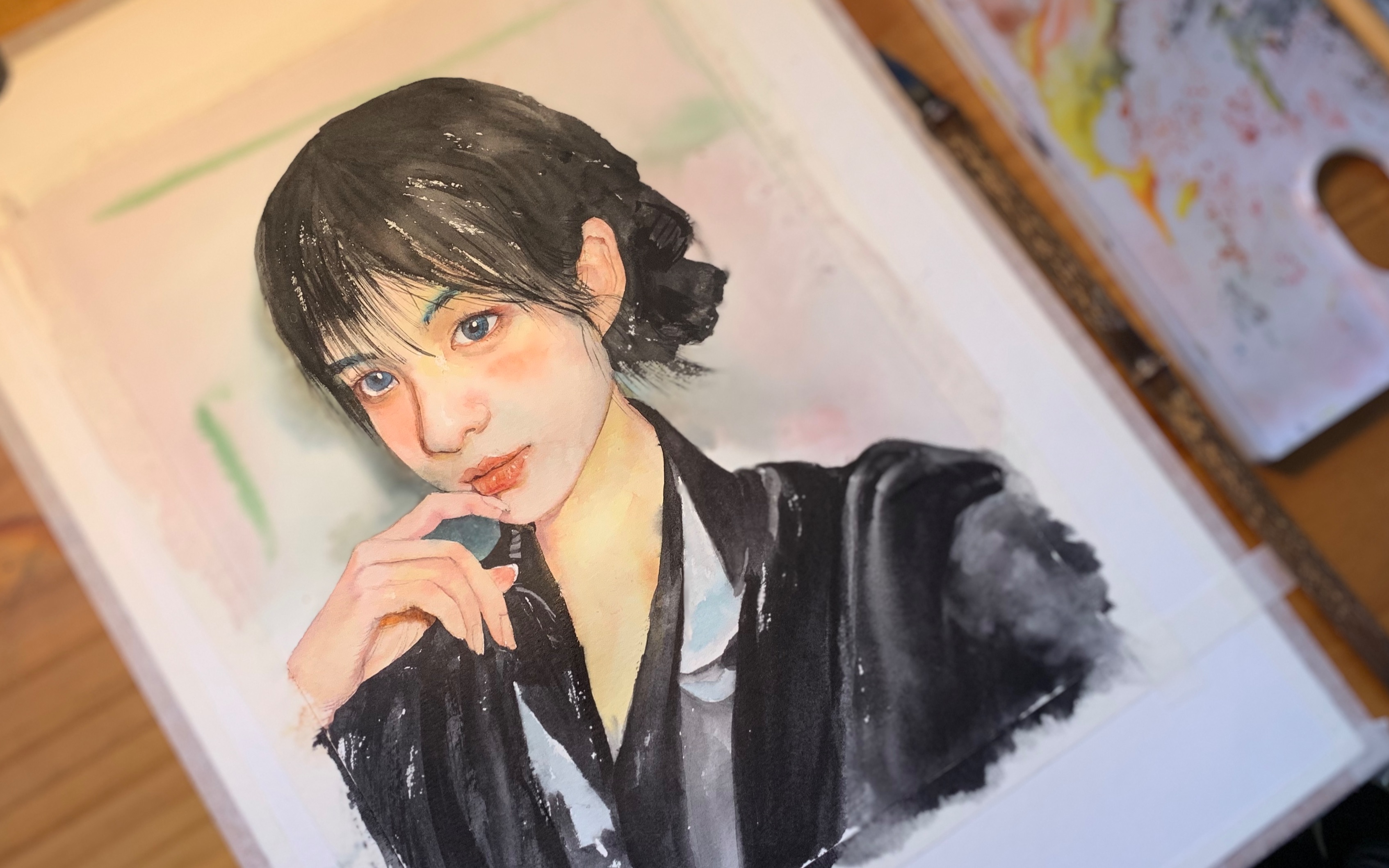 活动作品水彩小姐姐绘画过程