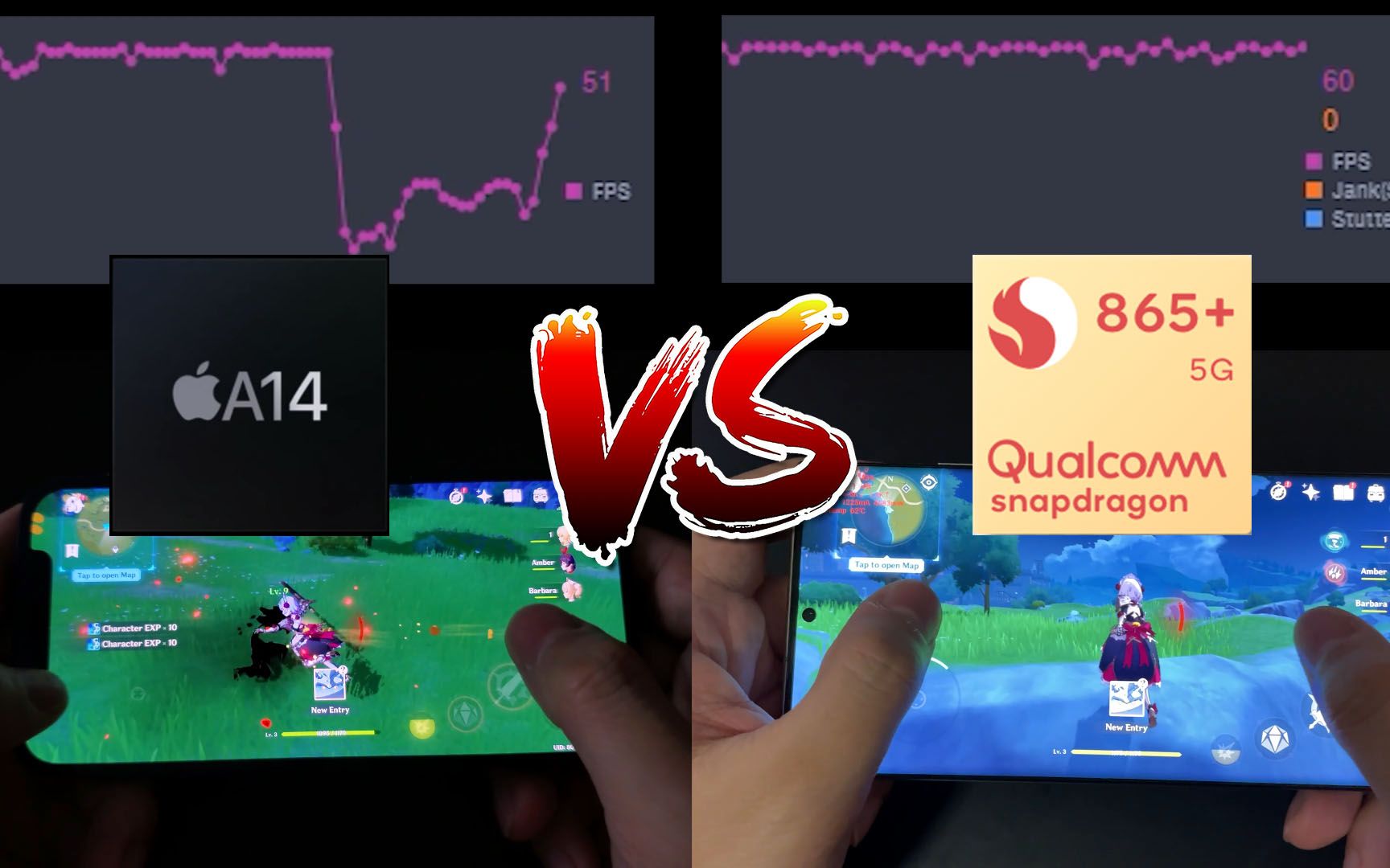 iphone 12 vs note20 ultra 原神游戏帧率功耗对比 a14 大战 865