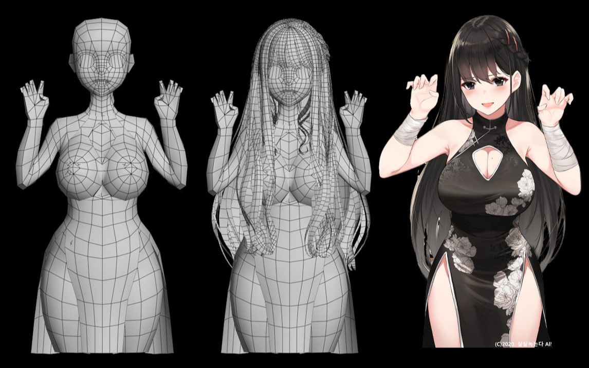 【3dmax人物建模】微胖二次元旗袍3d角色人体完整布线讲解