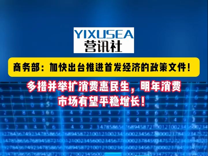 商务部:加快出台推进首发经济的政策文件! 多措并举扩消费惠民生,明年消费市场有望平稳增长!哔哩哔哩bilibili