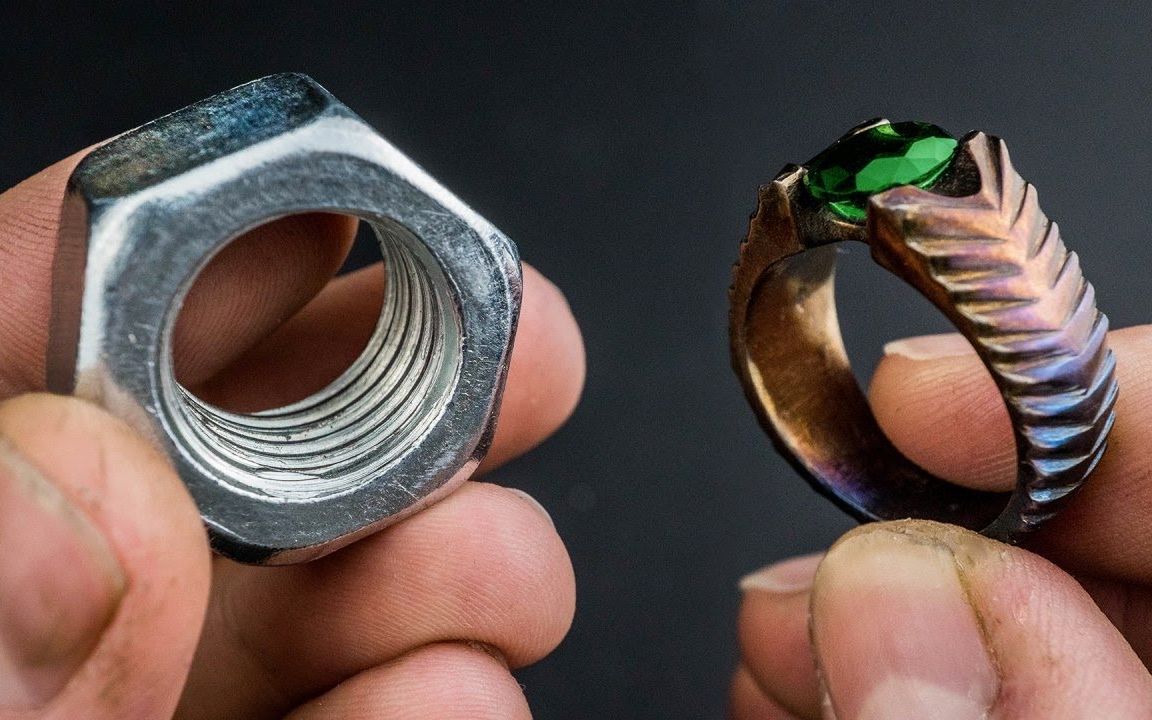 使用简单工具,把六角螺母做成漂亮的戒指_哔哩哔哩 (゜-゜)つロ 干杯