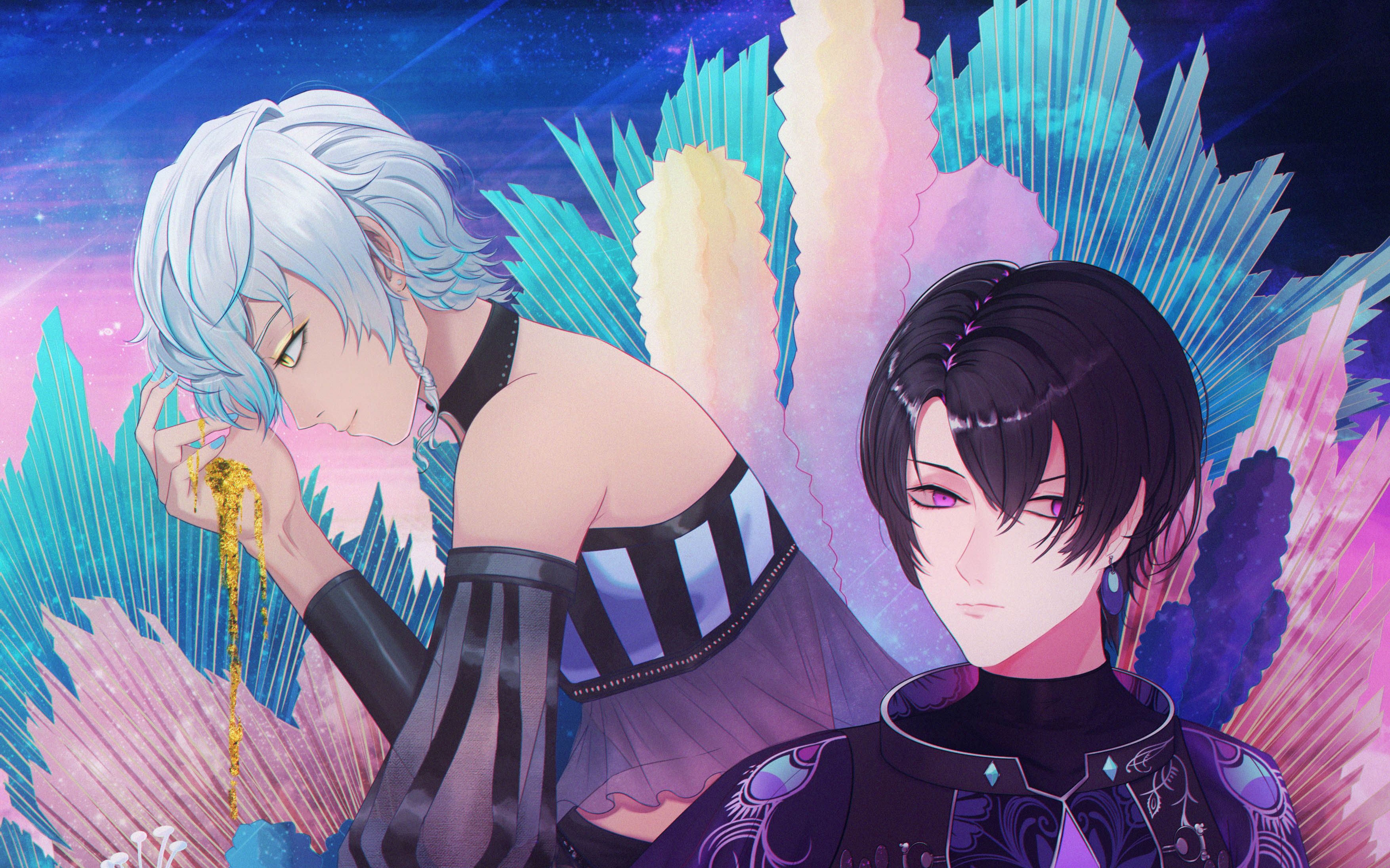 黑皮白发偶像与黑发紫瞳偶像