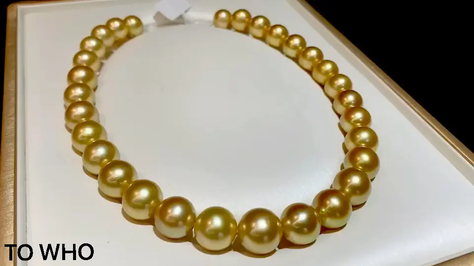 南洋金珍珠传承级别的尖货11-14mm正圆极微微瑕南洋金珠金色项链