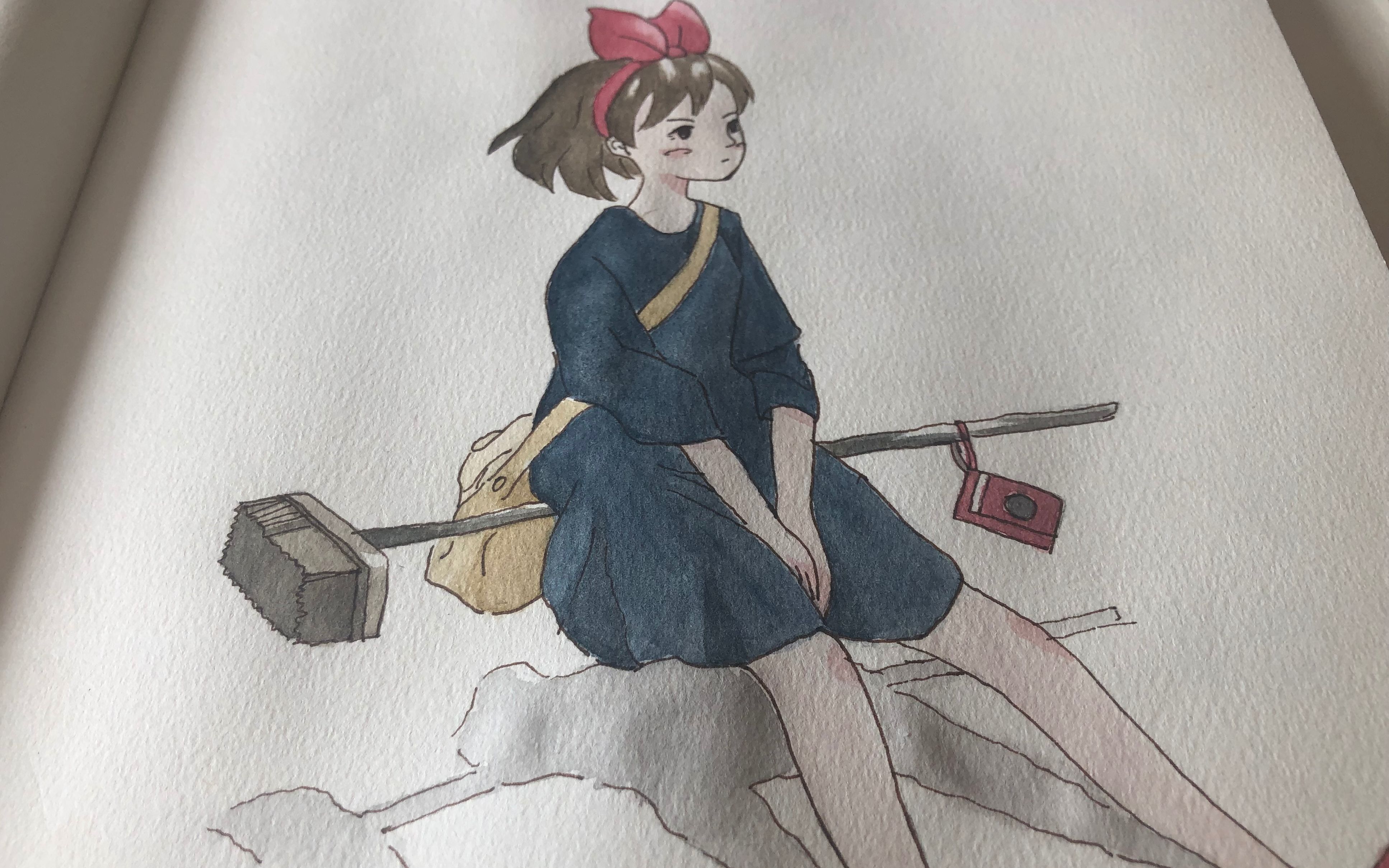 【水彩】魔女宅急便中的小魔女