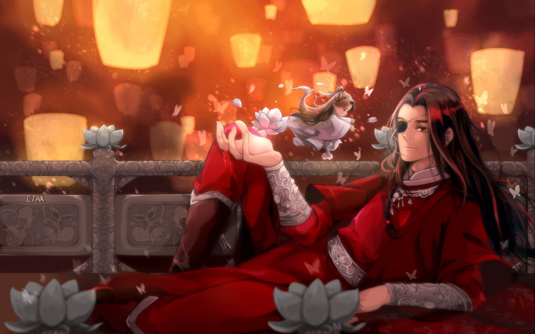 板绘过程摸了张天官赐福为你明灯三千花开满城