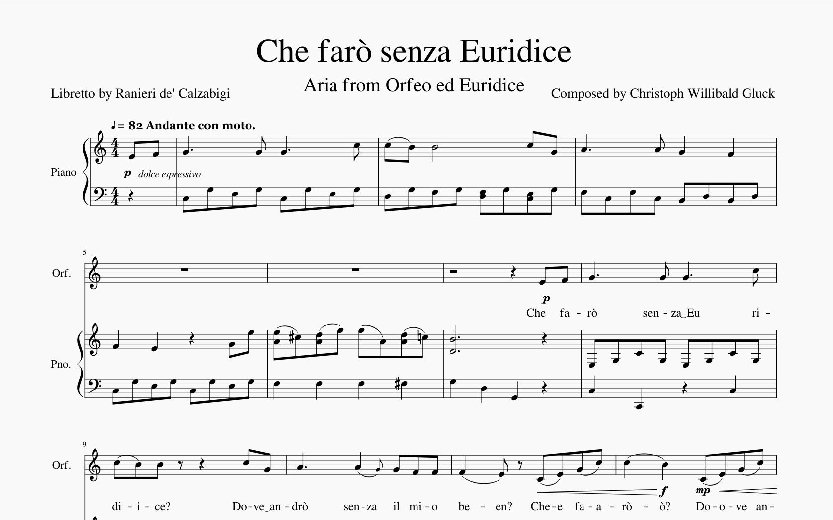 [图]Che faro sen za Euridice 世上没有优丽狄茜我怎么活(PIANO&VOICE)