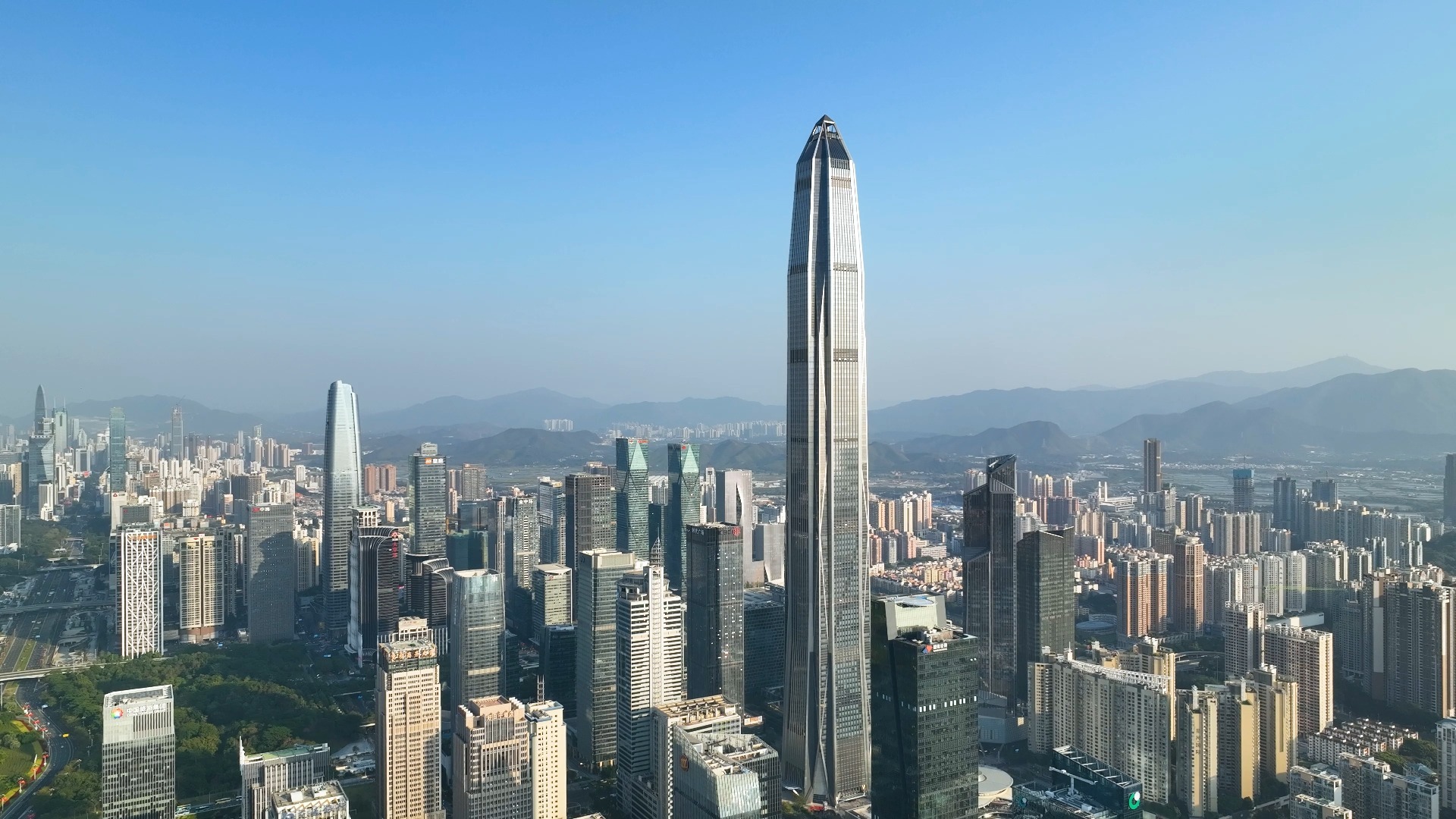 深圳福田cbd城市天际线航拍视频4k