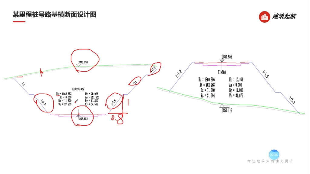 [图]公路识图公路入门教学视频公路路基横断面设计图识读