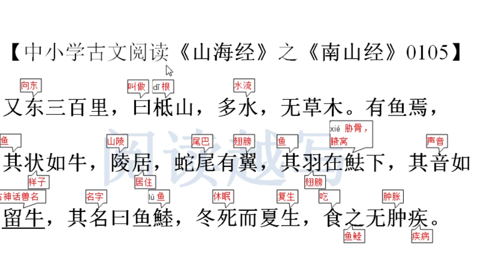 [图]中小学文言文古文阅读，《山海经》第一卷《南山经》五：柢山