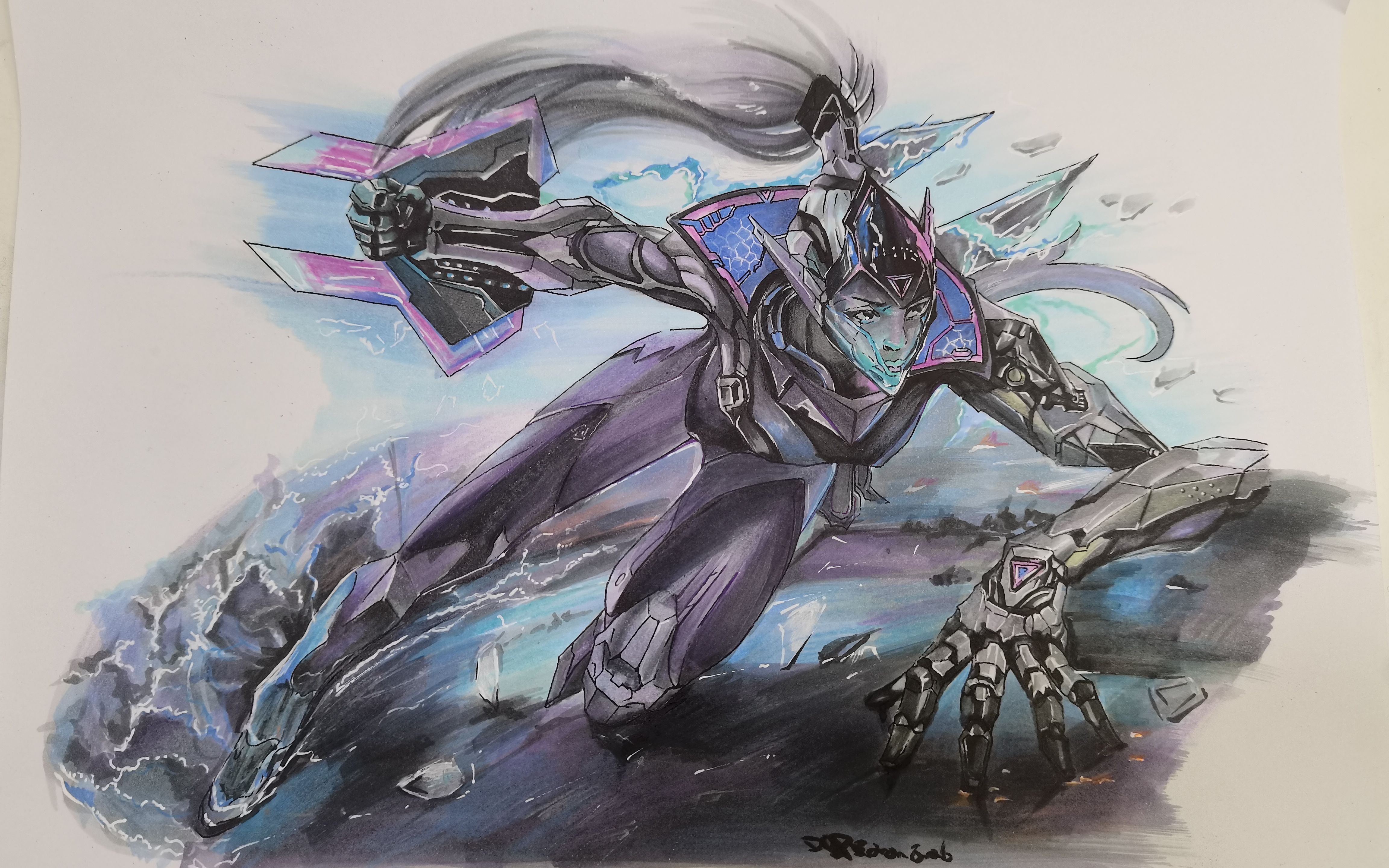 汤汤马克笔手绘这个小姐姐好酷英雄联盟人物