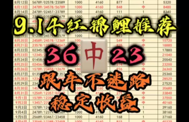 9.14红锦鲤五码推荐,昨日成功拿下二连红,跟车不迷路,稳定收益,看排三还得看红鲤鱼,今日继续冲三红,发车!哔哩哔哩bilibili