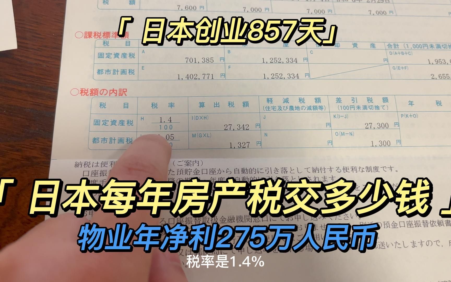 日本创业857天:日本每年房产税交多少钱 物业年净利275万人民币哔哩哔哩bilibili