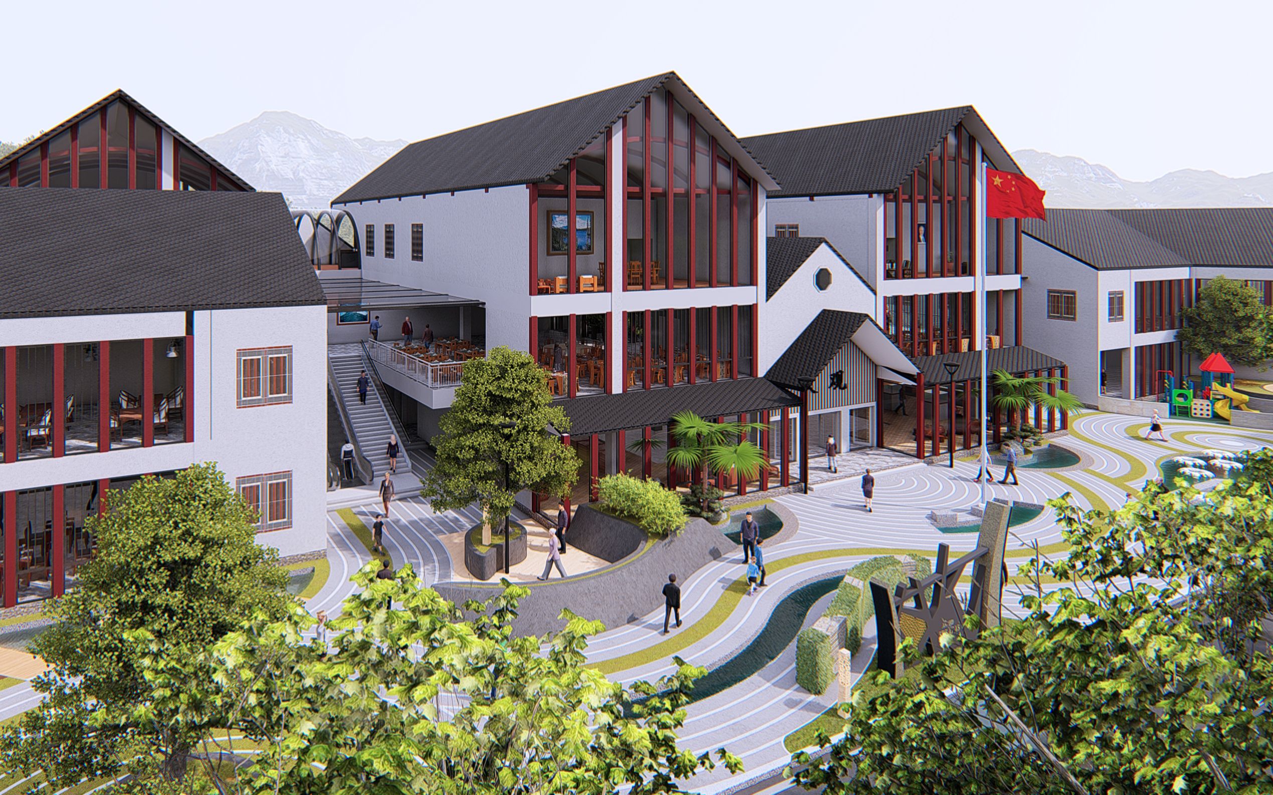 lumion动画,大学最爆肝的服务区整体建筑景观设计