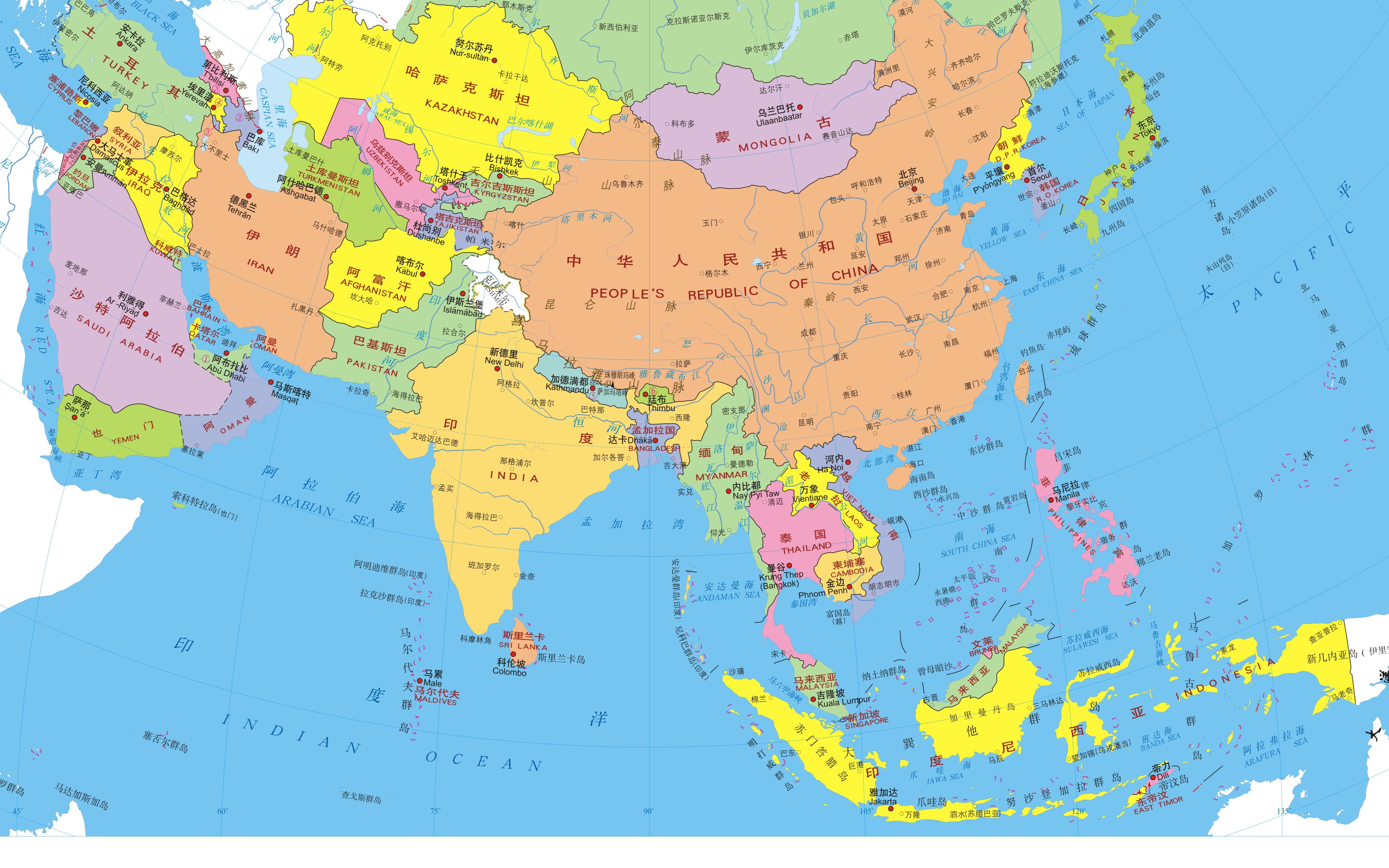 中国邻国地图高清放大图片