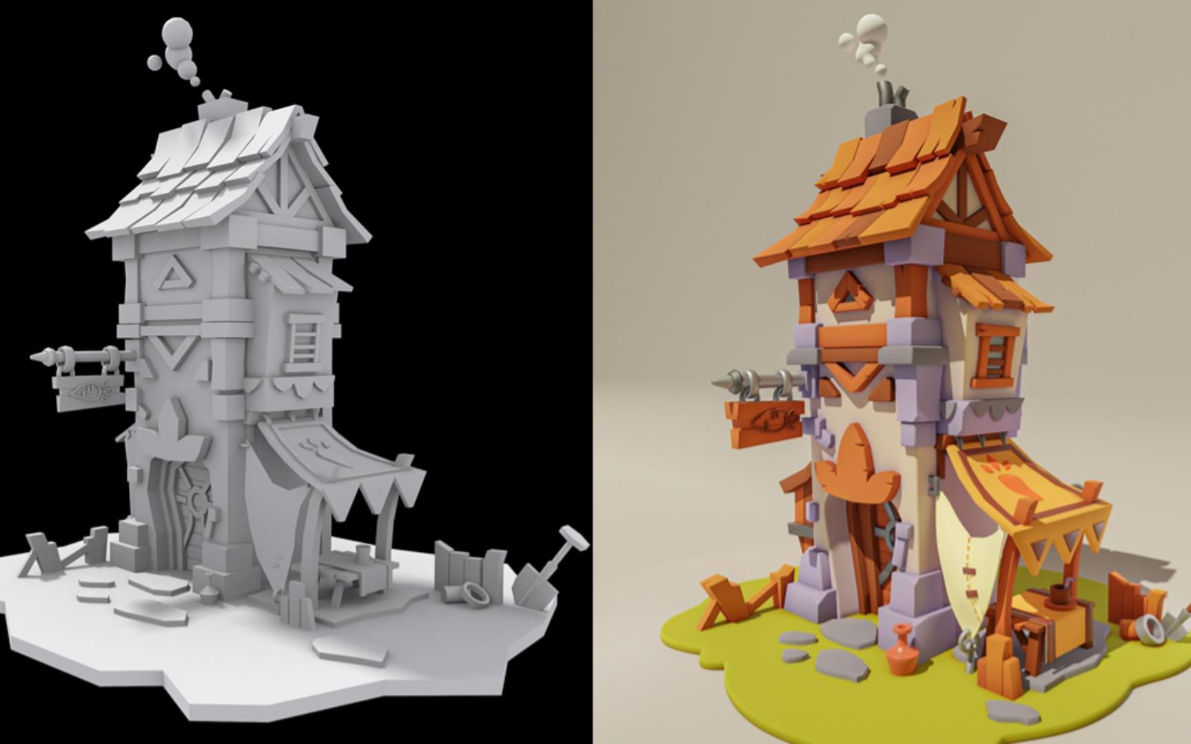 【3dmax场景建模】卡通房子模型制作,模型 材质全流程讲解