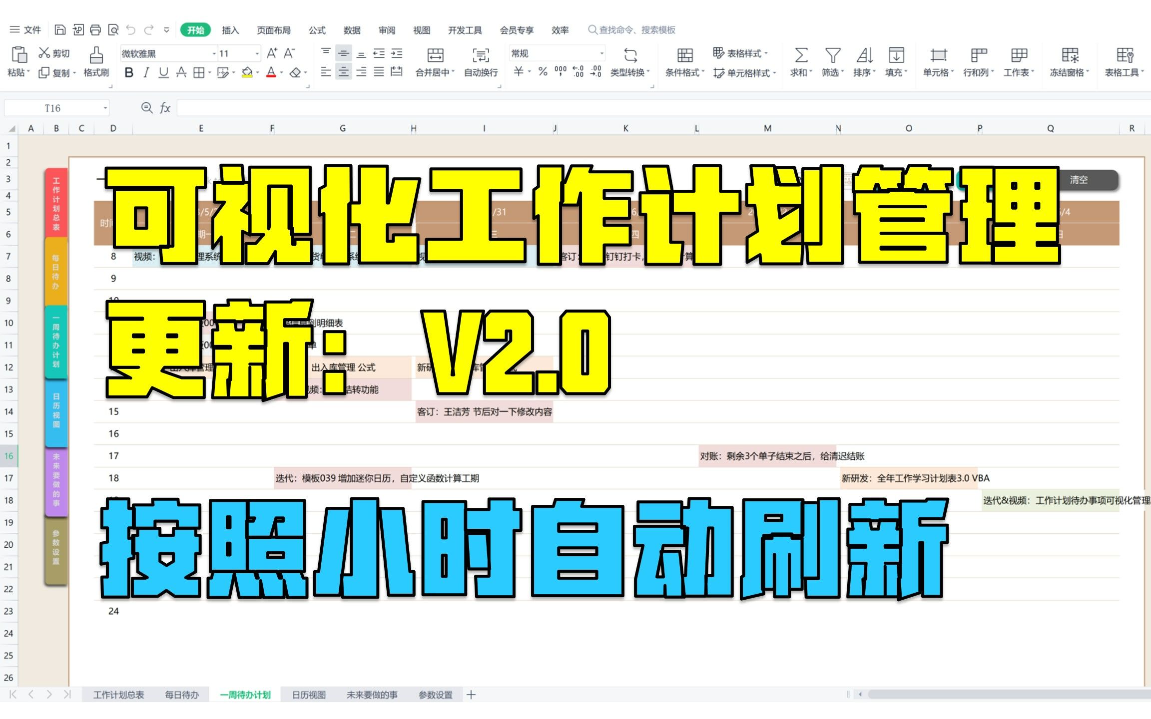 【模板041】可视化工作计划管理模板 | 更新V2.0 | 按小时自动刷新 | 工作计划管理要起飞了……………………哔哩哔哩bilibili