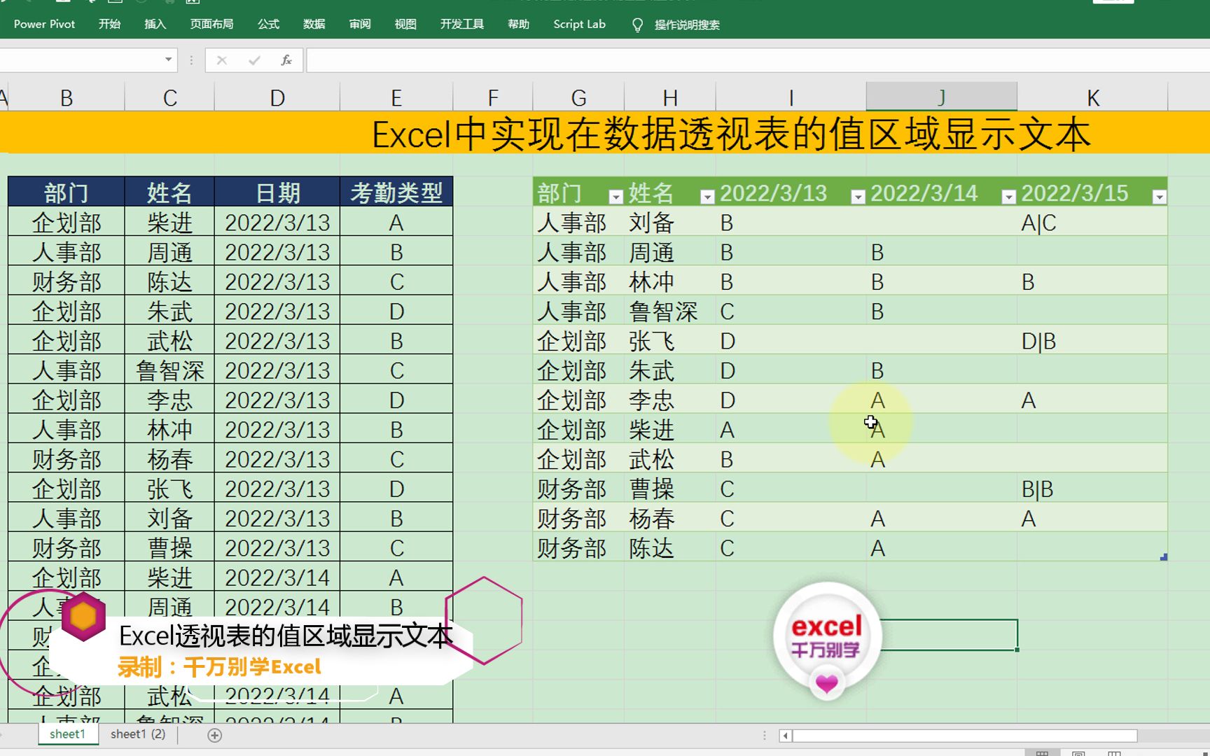 Excel中实现在数据透视表的值区域显示文本哔哩哔哩bilibili