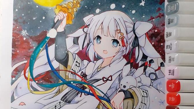 【疯狂的马克笔】雪初音—仙鹤巫女