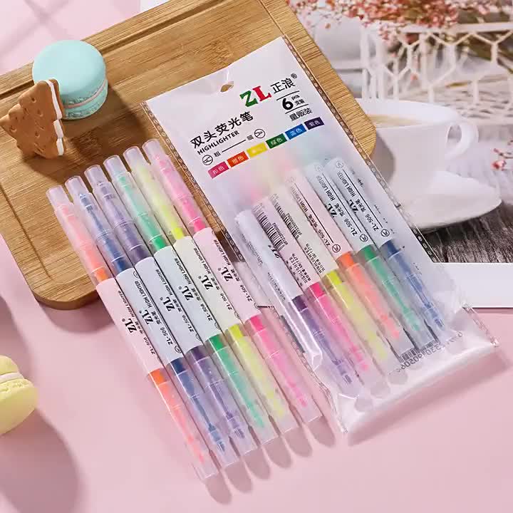 彩色双头高颜值荧光笔 彩色笔重点划线标记笔斜头荧光笔水彩笔批