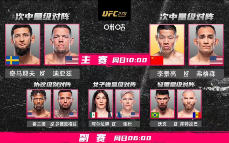 UFC279丨全部选手丨对战表丨比赛时间 2022年9月11日哔哩哔哩bilibili