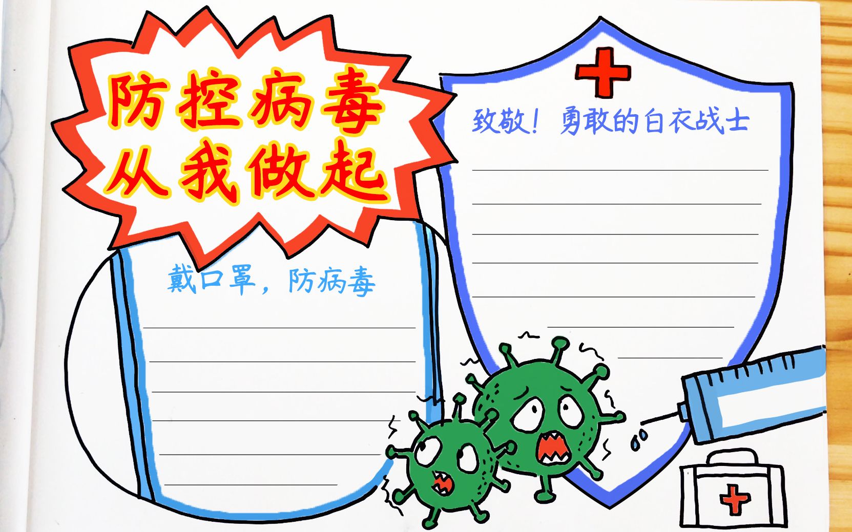 防控病毒,我们在行动!武汉加油!防控病毒手抄报模板哔哩哔哩bilibili